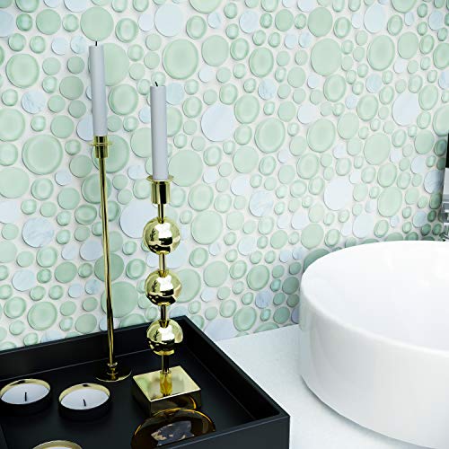 Bubbles Snow Dove Glass Mosaic Wall Tile With White Marble With Frosted And Polished 10.5" X10.5" #TOP5