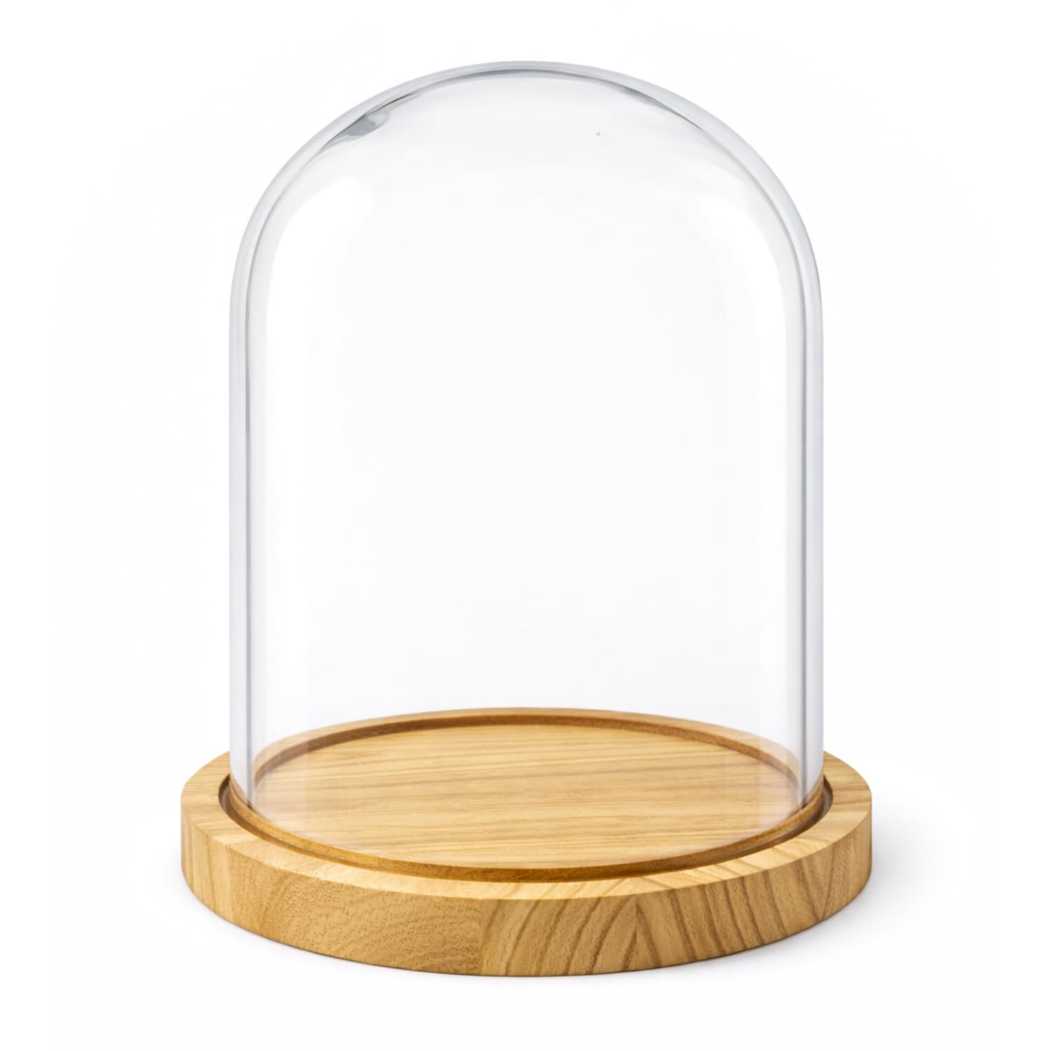 PALUPLUS Campana in Vetro con Base in Legno, Teca in Vetro Trasparente, Espositore per oggetti, composizioni floreali e luci, oggetto decorativo per la tua casa -953M -2,1 (17x25 cm)