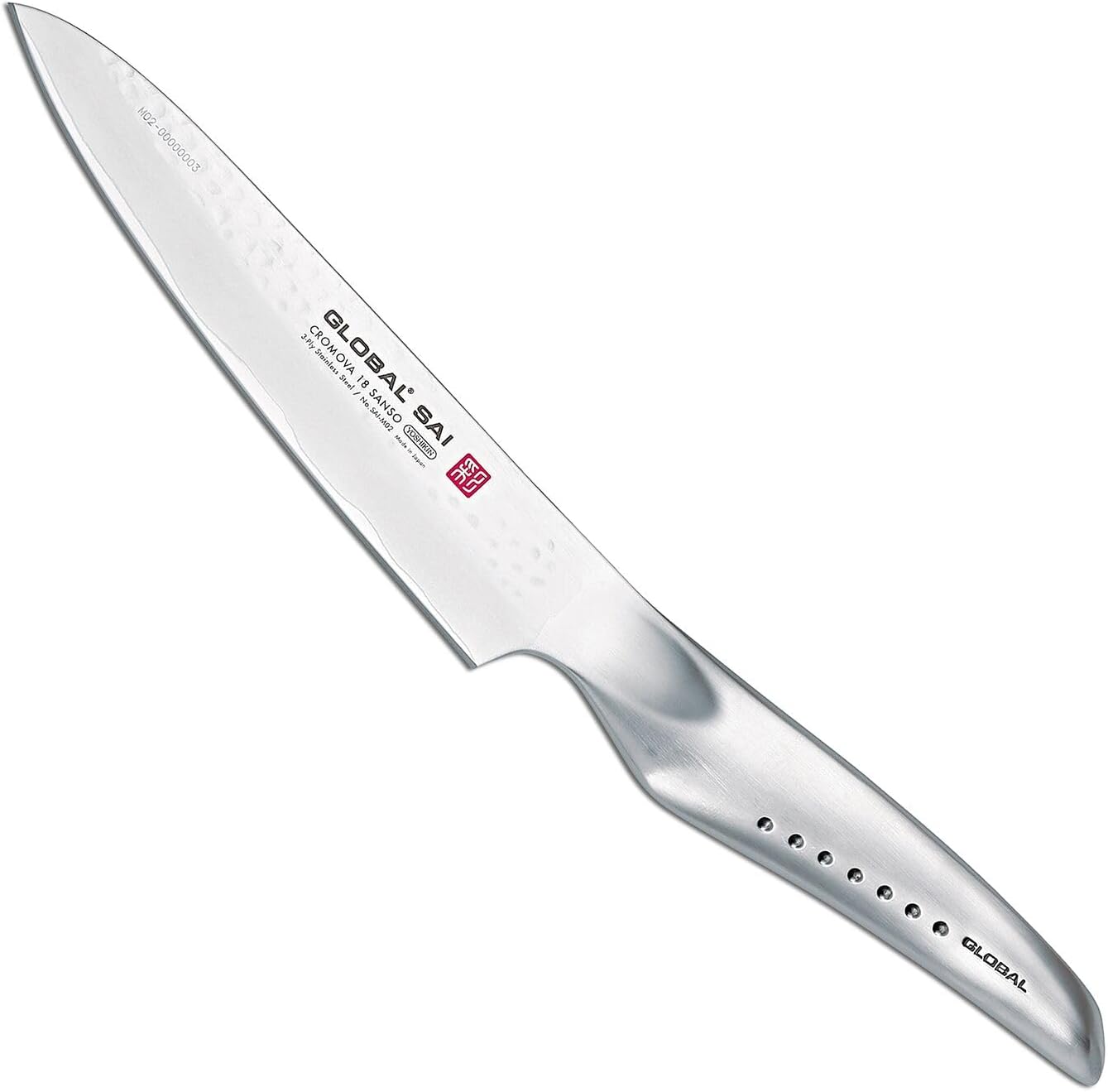 Global SAI 6 Inch Utility Knife - Lightweight Japanese Stainless Steel, Razor Sharp Edge, Hand Hammered Blade, Thumb Rest, Made in Japan, SAI-M02