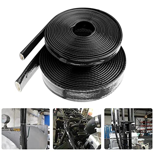 Image of Fuel Line Heat Shield Insulation Heat Shielded Fire Thermo Armor Fire Sleeve Silicone Coated Fiberglass Heat Protection for Automotive Hose Lines & Electrical Wiring-(Black 1 inch ID x3.3FT)