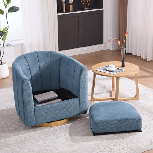 KEIKI Swivel Accent Chair Set of 2, Comfy Upholstered Barrel Armchair with Storage for Living Room, Blue and Blue by KEIKI - Used condition - Image 2