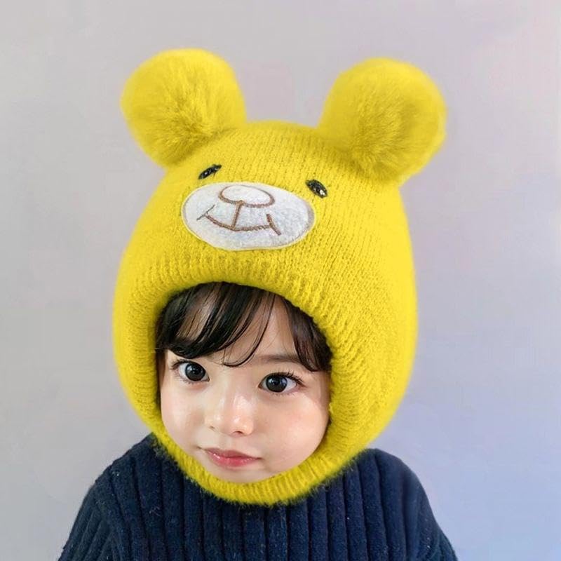 Image of Richmen Baby Boys Girls Winter Knit Cap Hat Soft Fleece Woolen Hat | Monkey Cap with Cute Ear Details Unisex Kids Winter Hat (1 to 8 Years)