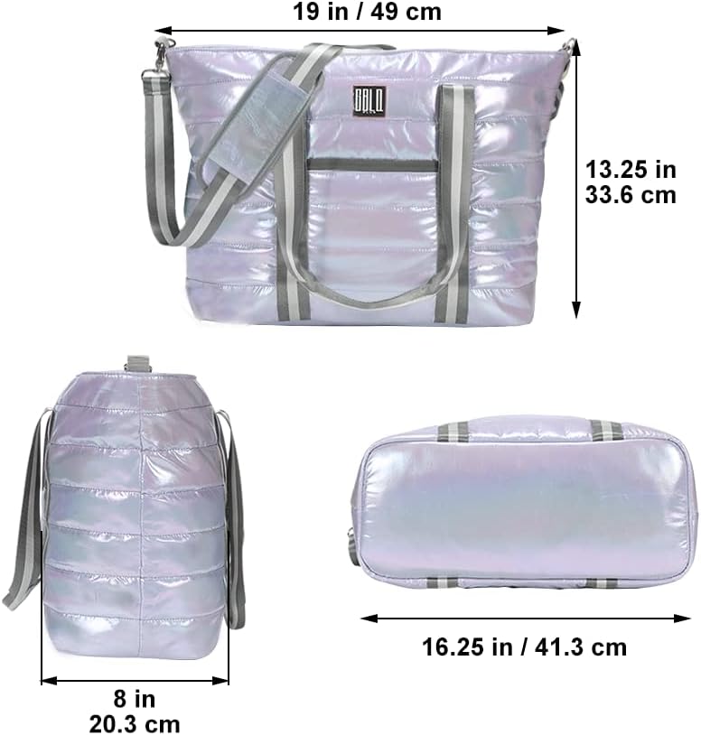 Women Tote Bag, Quilted Puffer Work Shoulder Bag with Laptop Compartment Trolley Sleeve, Large Puffy Travel Handbag - Image 6