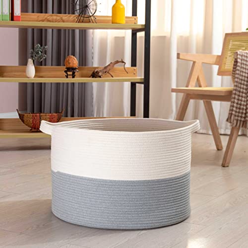 Organihaus Xxx Large Cotton Rope Basket For Blankets Living Room | Blanket Basket & Storage Baskets For Organizing | Laundry Baskets For Storage Toy Basket For Baby | Large Woven Basket - Grey/White #TOP2