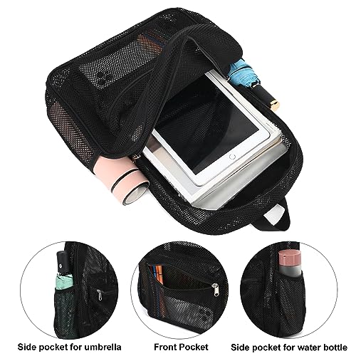 Fuyicat Black Mesh Backpack for Girls, Semi-Transparent School Bookbag See Through Beach Bags for Kids Women3