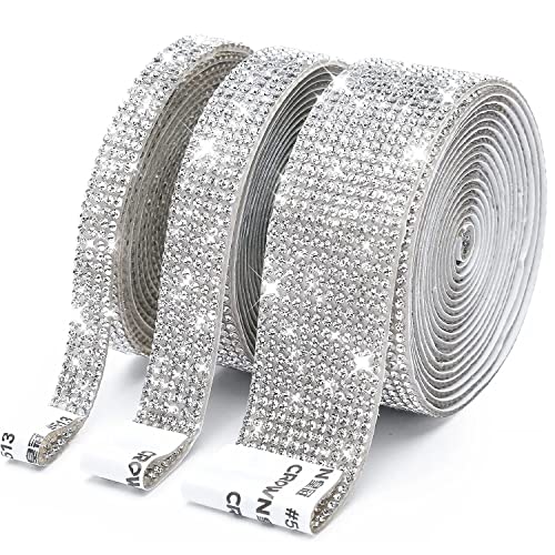 QUARKZMAN Ruban Diamant Cristal Bleu Lac - 3 Rouleaux 0,3 Pouces X 3 Yards - Auto-Adhésif Pour Décoration Mariage, Gâteau, Artisanat