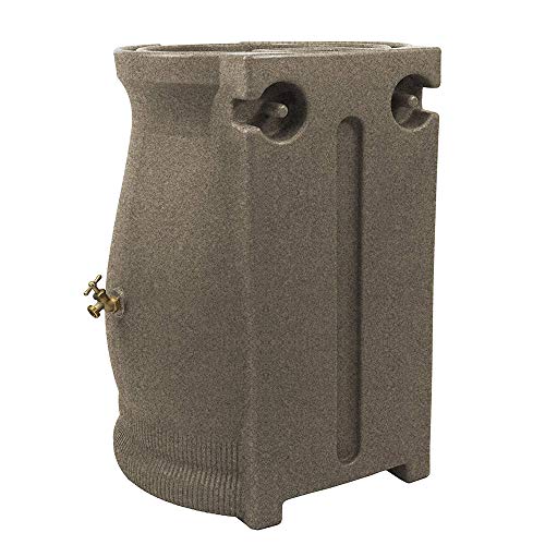 Good Ideas Rain Wizard 50 Gallon Rain Saver Barrel Water Storage Urn with Planter Space and 2 Brass Spigots, Sandstone (2 Pack)