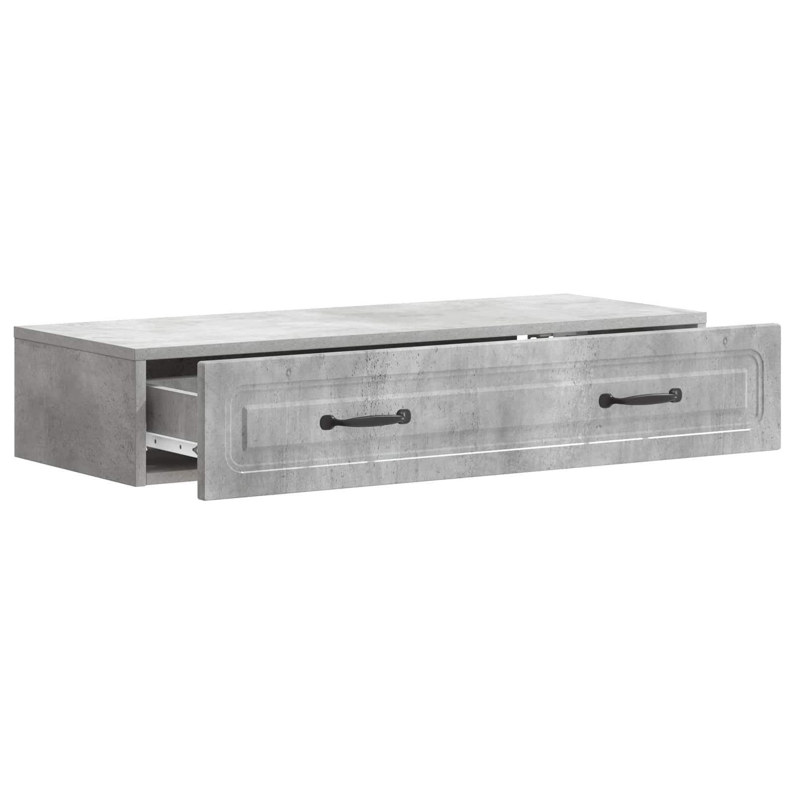 Tavolino da parete grigio cemento, 87,5 x 34,5 x 17 cm, in legno con cassetto e scomparto chiudibile, organizer per ufficio, soggiorno, corridoio, garage