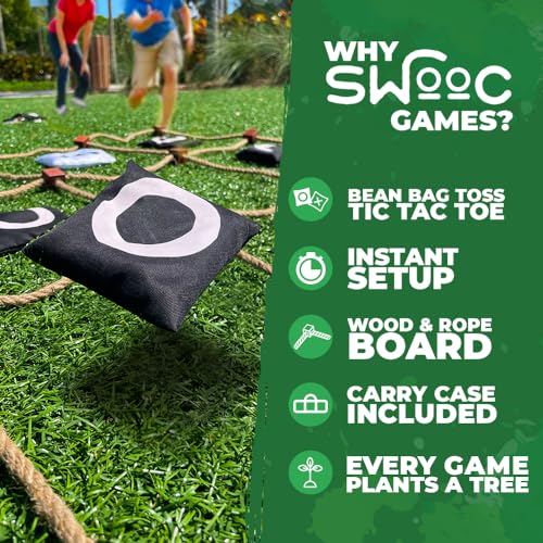 Image of Swooc Games - Giant Tic Tac Toe Game Outdoor (All Weather) | 3ft x 3ft | Instant Setup, No Assembly | Giant Outdoor Games for Adults and Family | Outside Toys | Large Lawn & Backyard Fun | Yard Game