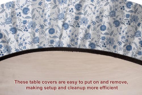 Image of The Furnishing Tree Elastic Cotton Round Center Table Cover 18x18 in Inches Floral Blue on White Base