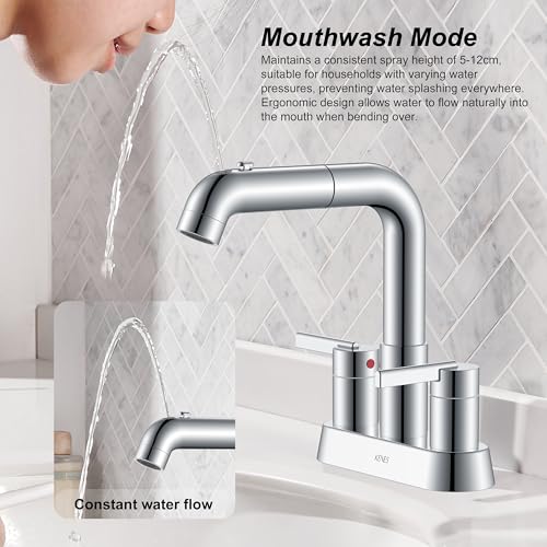 KENES Chrome Centerset Bathroom Faucet with Pull Down Sprayer 3 Hole 4 Inch by KENES - Used condition - Image 4