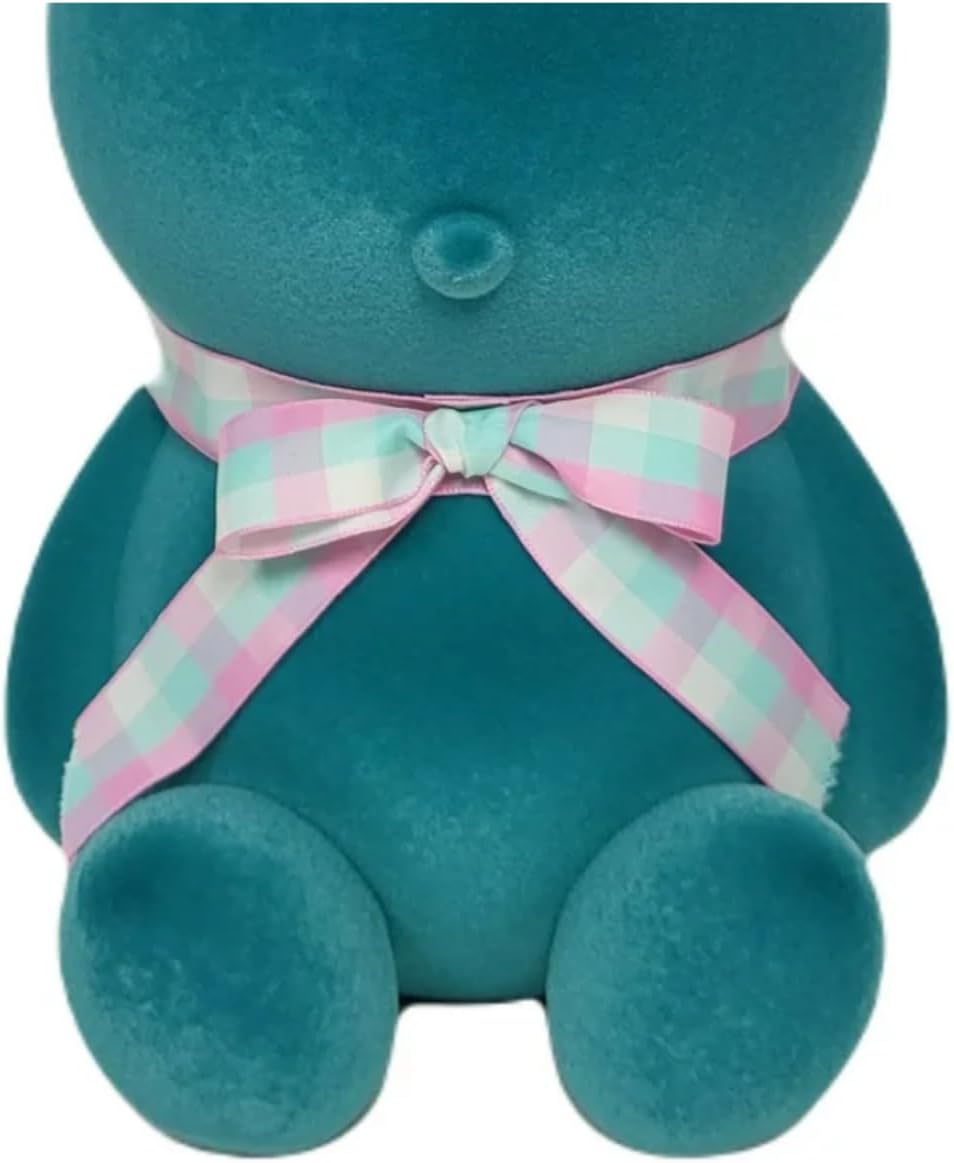 Easter Flocked Bunny Decor with Ribbon – Spring Decoration (Greenish - 16 inch)