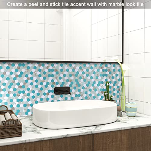 Benice Peel And Stick Backsplash Kitchen Tile,Shower Backsplash Shower Tiles Peel And Stick Waterproof Tile Stickers Peel And Stick Hexagon Tile Bathroom Stick Tiles Teal(5Sheets) Blue #TOP2