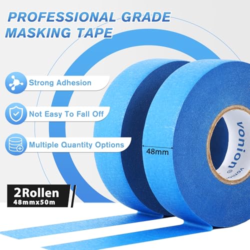WUFANC 2 Rolle Malerkrepp, Blau Maler Kreppband 48mm x 50m, Abklebeband Leicht zu Entfernen, Keine Rückstände, Malerband Eignet Starke Haftung, für Maler und Renovierung Sarbeiten