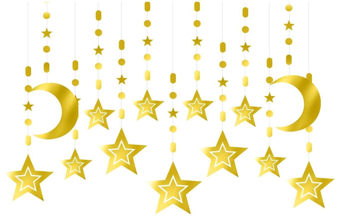 Ghirlanda Iridescente Ramadan 12 Pezzi - Stelle, Luna E Lanterne - Decorazioni Per Feste, Compleanni, Matrimoni (90cm L'una)