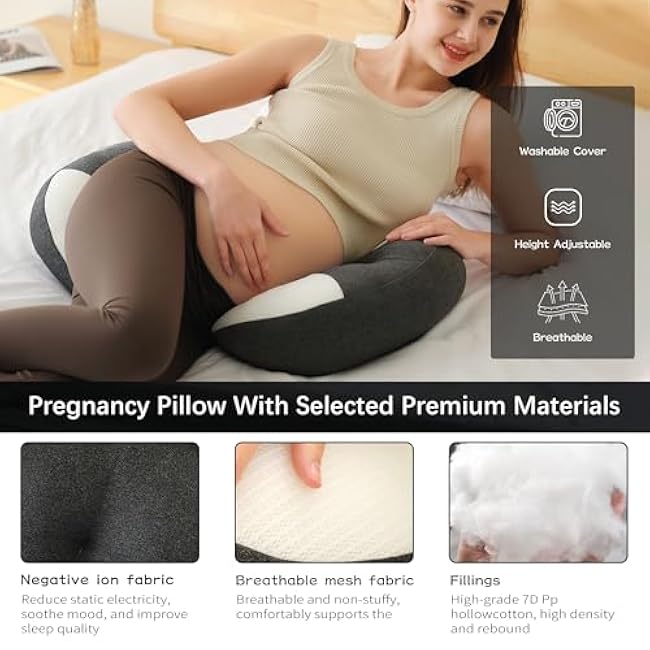 Maternity Pillow for Pregnant Women - Pregnancy Pillow for Comfort & Support, Perfect for Side Sleeping, Back Pain Relief, Soft Maternity Pillows for Women