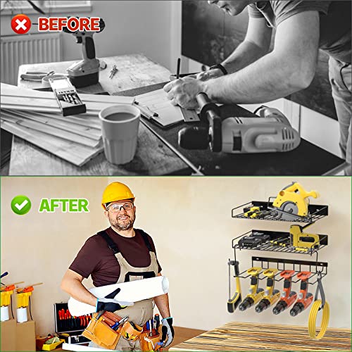 Qeweeq Power Tool Organizer Wall Mount, Cordless Drill Storage Rack, Power Tool Charging Station And Storage, Heavy Duty Floating Tool Shelf, Removable Design #TOP1