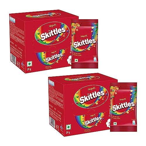 Image of Skittles Original Chewy Fruit Candy | Bite-Size Fruit Candies Pack | Delicious Fruity Flavours (Lemon, Apple, Grape, Strawberry, Orange)| Show Box Pack| 348 Gm | Pack of 2