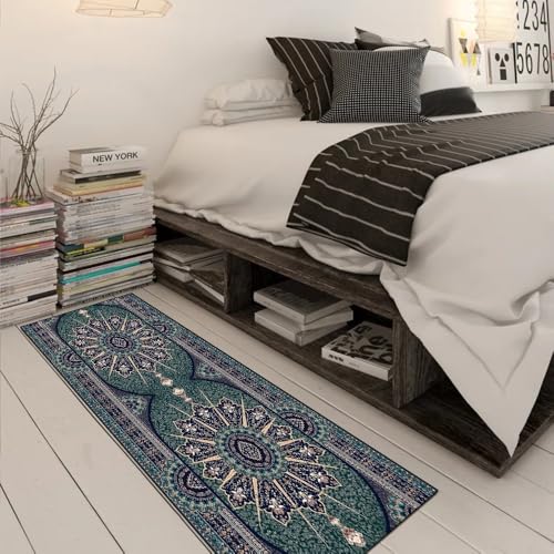 Alfombra de pasillo para pasillo vintage azul verde 90x280cm 3