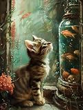 N.LANSHAN 11Ct Kits De Bordado Punto Cruz Gama Completa De Kits De Inicio De Bordado Gatto E Pesce In Acquario 60X80Cm Estampado Castillo Niñas Manualidades Suministros De Punto De Cruz Cost