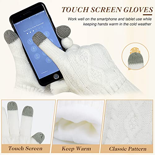 Hat Gloves Scarf Set for Women, Winter Beanie Warm Knit Pom Hat Touch Screen Glove Long Scarf 3pcs Winter Gift Set for Women4