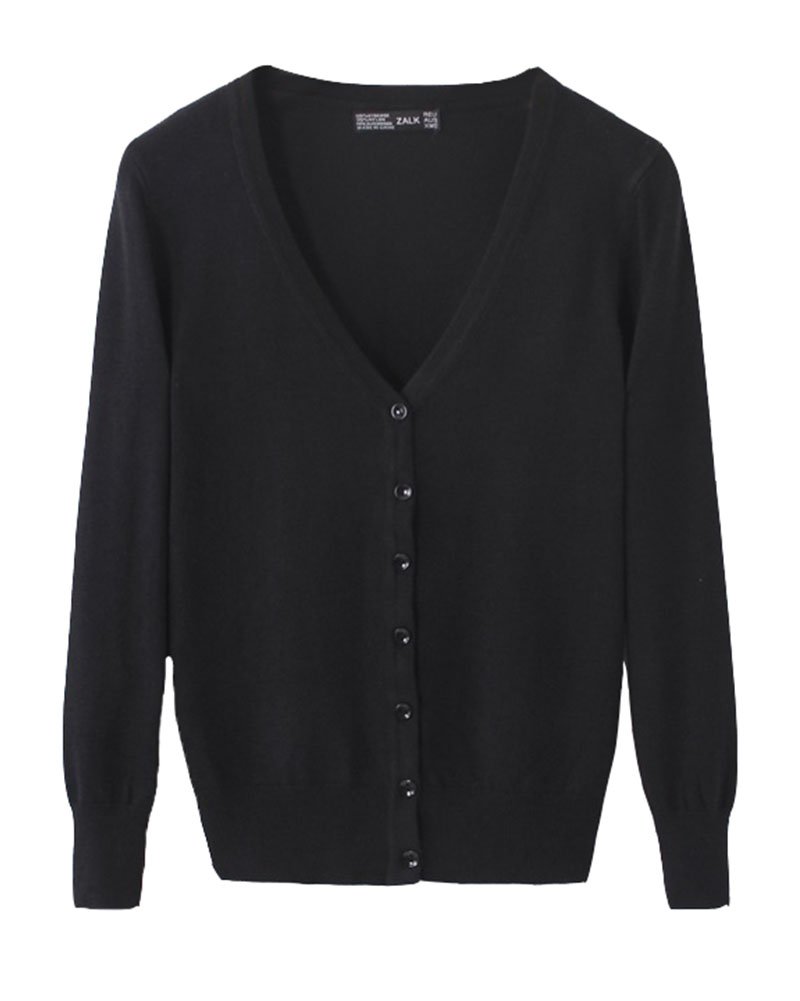 Women's Basic Cardigan V Neck Knit Spring Button Down Long Sleeve Sweater Outwear Black XL