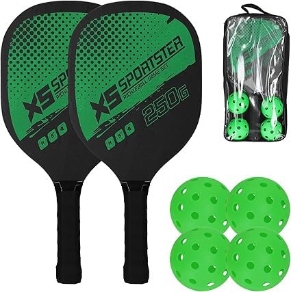 VANSHORA Pickleball Racket Set with 2 Wooden Paddles 4 Outdoor Balls 40 Holes and Carry Bag | Lightweight Non Slip Grip Pickleball Paddle Set for Beginners Adults Kids Indoor Outdoor Sports