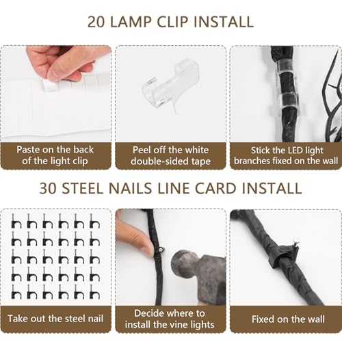 160 LED Plug In Vines Lights Room Decor with Remote, 8 Modes and Timer, Indoor Home Plants Flowers Tree Willow Lights, Artificial Tree for Walls Bedroom Living Room Kitchen Coffee Shop Decor(Black) - Image 6