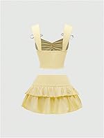Vista 2 de SHENHE Conjunto de 2 piezas para mujer Y2k, minifalda fruncida con volantes y camiseta corta sin mangas
