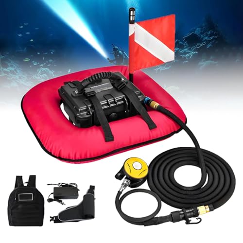 Cashwise Ventilador de Buceo sin Tanque, Dispositivo de respiración subacuática, respirador portátil Recargable con compresor de Aire, Manguera de 9 m y regulador de respiración Red-2Battery