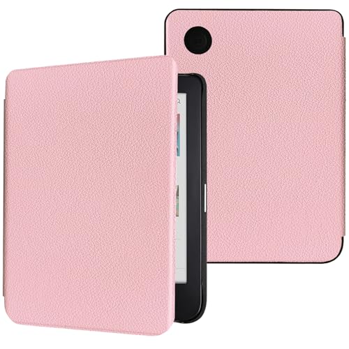 Capa para Kobo Clara BW (modelo N365)/Clara Color (modelo N367)/Clara 2E 15.2 cm, capa protetora de couro PU premium ultrafina e leve com função hibernar/despertar automática, rosa claro
