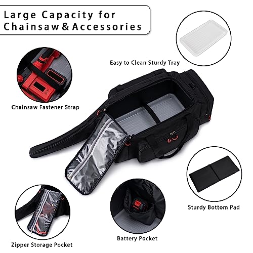 BABEYER Chainsaw Case, Durable Chainsaw Bag Compatible with Greenworks, EGO Power+, Dewalt 14\'\'/16\'\'/18\'\' Cordless Chainsaw & Accessories, Black - Thumbnail 2