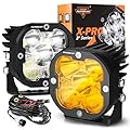 Auxbeam 3in Led Light Pods, Amber Fog Light White Offroad Driving Light X-PRO Series Super Spot Flood Combo Offroad LED Cube 80W 120° Wide Combo Ditch Light for Jeep ATV Wrangler Ford Truck Pickup