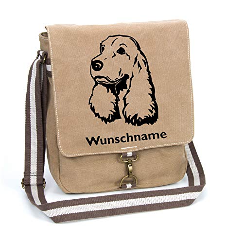English Cocker Spaniel Schultertasche Umhängetasche Tasche mit Hundemotiv und Namen personalisiert (Motiv 2) Cover
