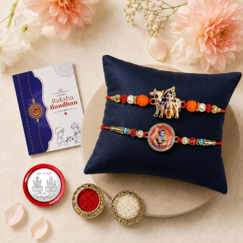 Image of Oblivion Rakhi For Brother - Elegant Stylish God Designer Rakhi with Beads and Silver Colour Pooja Coin, Tilak Set & Greeting Card - Traditional Raksha Bandhan Combo for Bhai