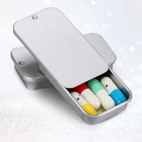 Norme 40 Pcs Small Slide Top Tin Lip Balm with Lids Rectangular Metal Containers for Lip Balm Candies Jewelry Crafts Pills Storage Kit(2.36 x 1.38 x 0.39 Inch,Silver)4