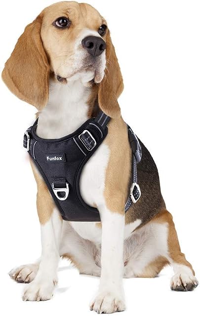 Funfox No Pull Dog Harness Medium, Adjustable Dog Vest Harness for Easy Walking with Reflective Strips, Front Clip Easy Control Medium Breed Dog Stop Pulling Black