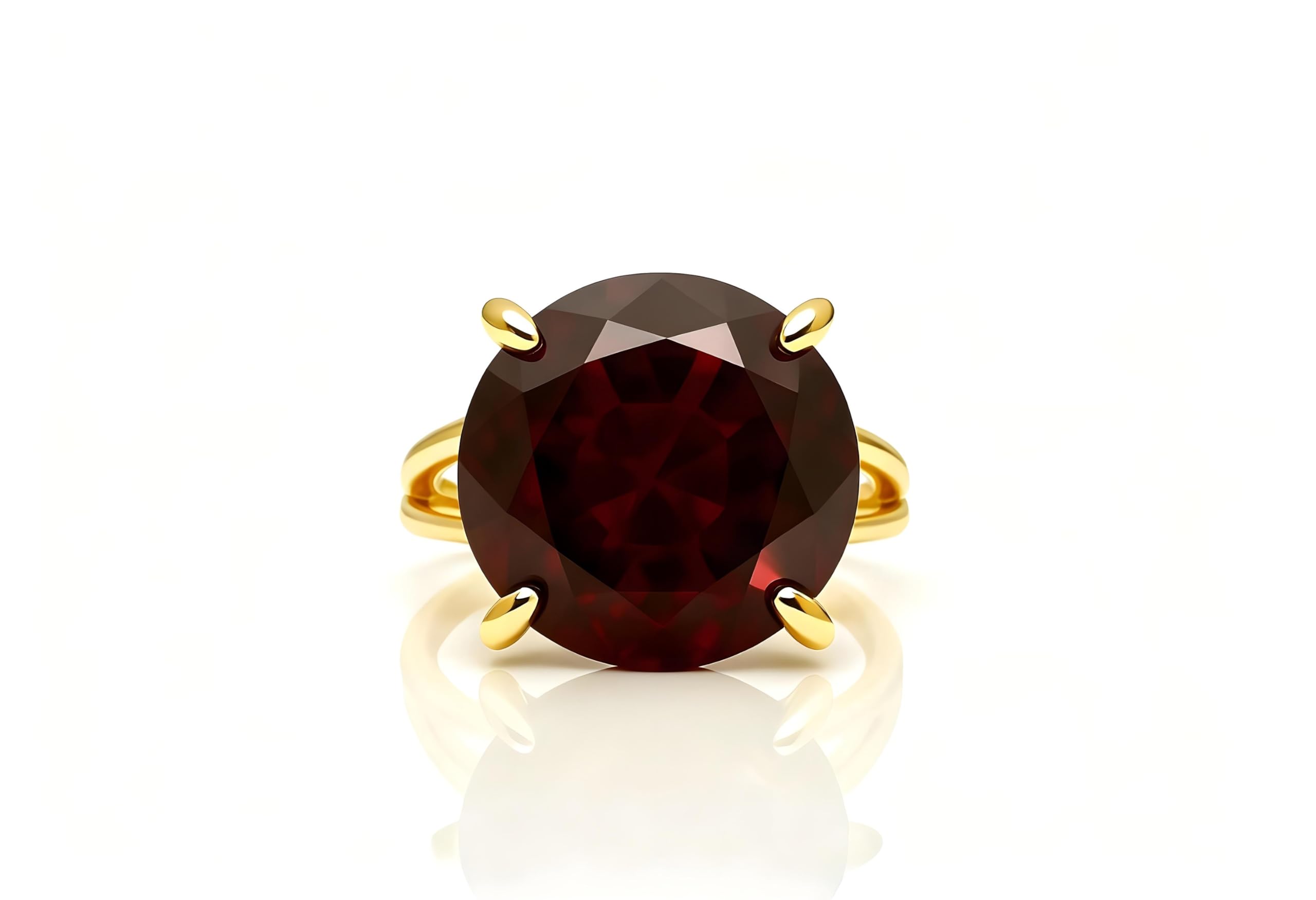 Bague Grenat 16mm - Bague Artisanale En Or 14k - Mode, Mariage, Fiançailles, Bijou Pierre De Naissance De Janvier - Bague Cocktail Avec Taille Et Matériau Personnalisés
