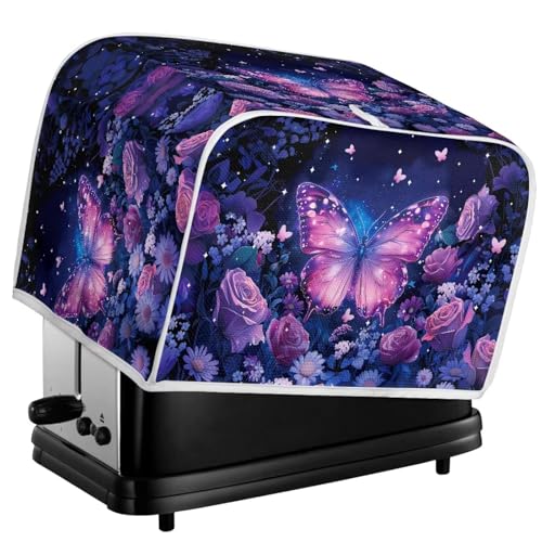 Image of Talayituse Butterfly Rose Daisy Flower Print Toaster Cover 4 Slice Wide Slot, Lightweight Dust Protection Washable Appliance Bag Bread Maker Cover, M