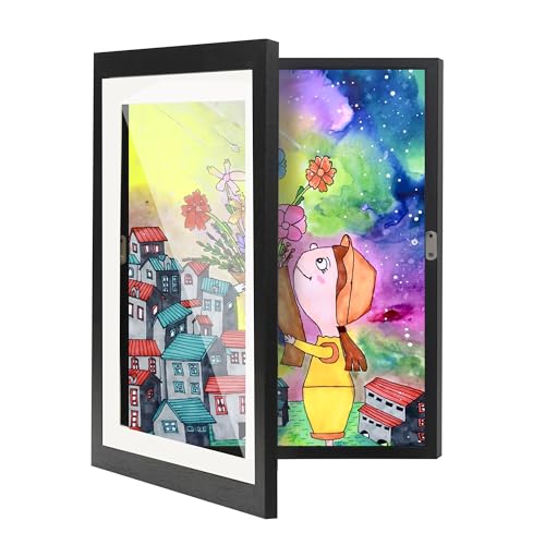 XINQUILIFY Changeable Kids Art Display Frames 8.5x11 Wall Gallery - 4 Pack Front Loading Storage for Classroom, Daycare & Home |Holds 50 Artworks Each | No Nail Needed (Black)