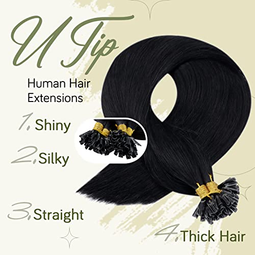 RUNATURE U Tip Hair Extensions Real Human Hair 18 Inch 50g 50s/Pack Black Hair Extensions Remy Straight Hair #1 - Image 2