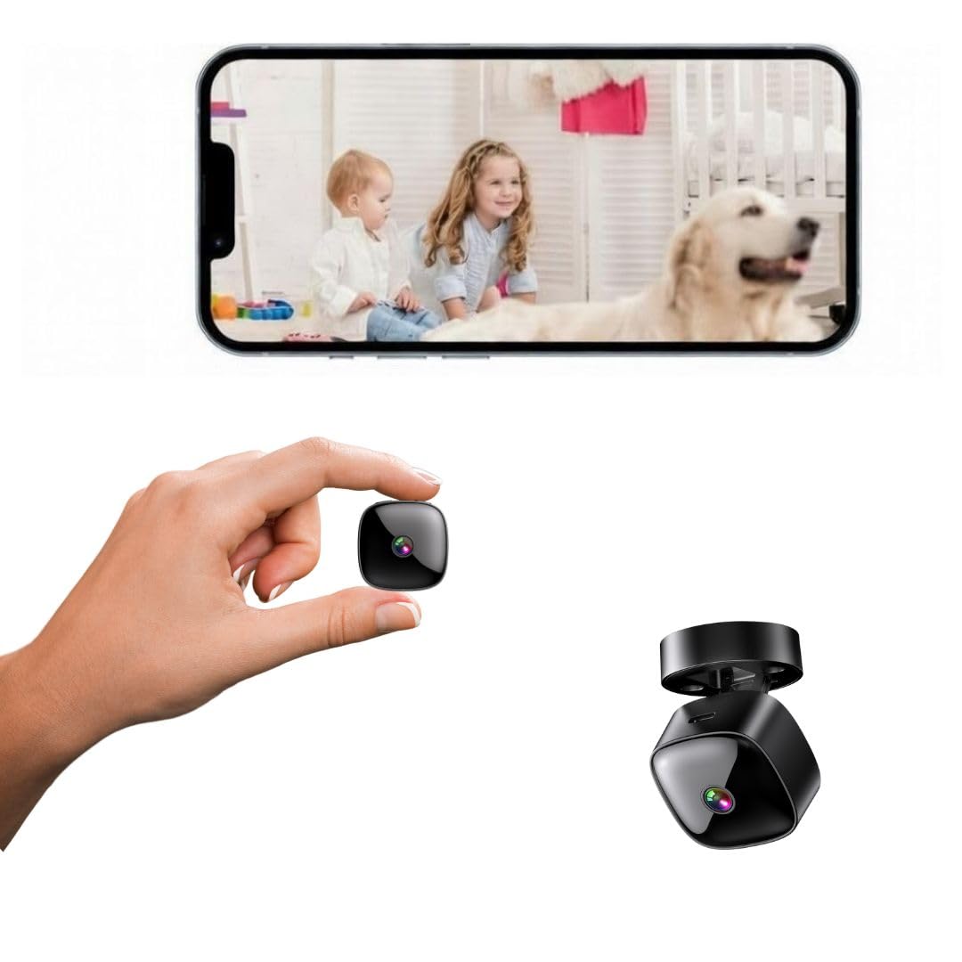 Mini Camara espia HD con Visión Nocturna 1080p, Mini Camara vigilancia WiFi Interior, Detección de Movimiento, Ángulo 90°, Monitorización de Bebés y Mascotas, Almacenamiento TF 128GB