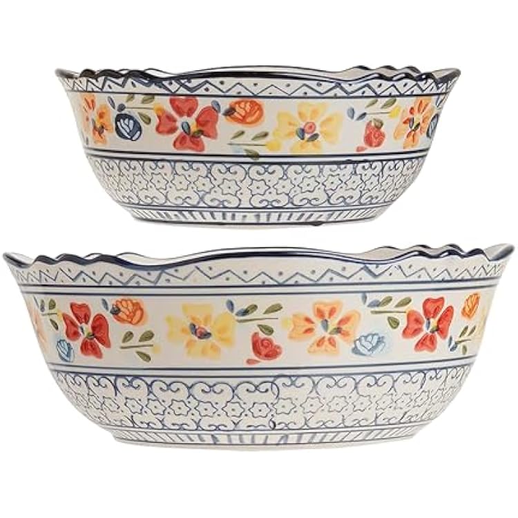 Gibson Elite Hand-Painted Dinnerware Set, 2-Piece Serving Bowls, Luxembourg