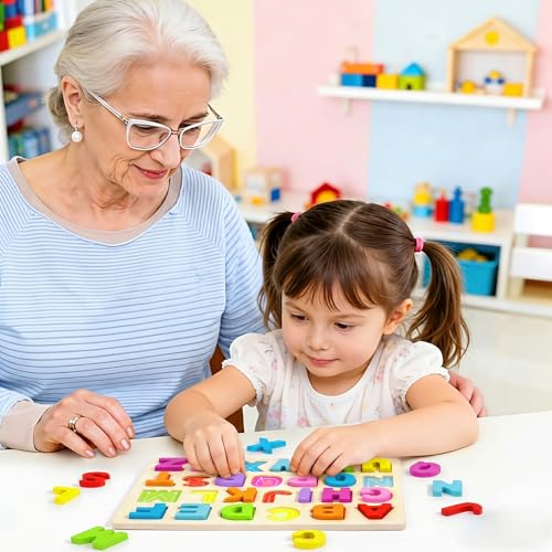 image for Attmu Alphabet Puzzles Wooden Puzzles for Toddlers Toy, Shape ABC Puzz
