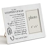 Step Dad Wooden Picture Frame Gift for Bonus Dad Stepfather from Kids Children, Stepped up Dad Wood