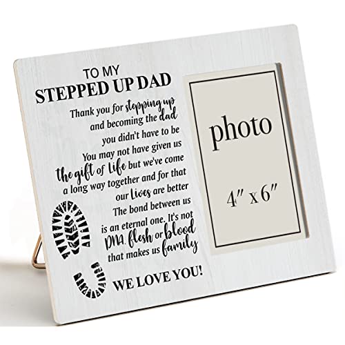 Step Dad Wooden Picture Frame Gift For Bonus Dad Stepfather From Kids Children, Stepped Up Dad Wood Photo Frame Gifts For Father's Day Birthday Christmas, Tabletop And Wall Mounting, 4X6 Inch Photo #TOP17