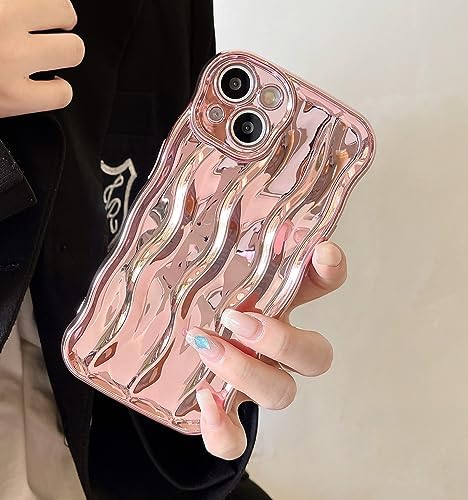 wahhle Water Ripple Pattern Curly Wave Frame Soft Cute Phone Case Cover for Men Women Girls(iPhone 11 Pro Max,Rose Gold) - 3