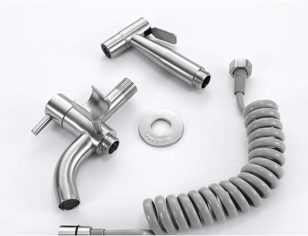 Stainless Steel Bidet Set, Mop Pool Faucet, Handheld Bidet Faucet Toilet Shattaf Sprayer with 1.5m PVC Shower Hose & Base,Style a(Style a)
