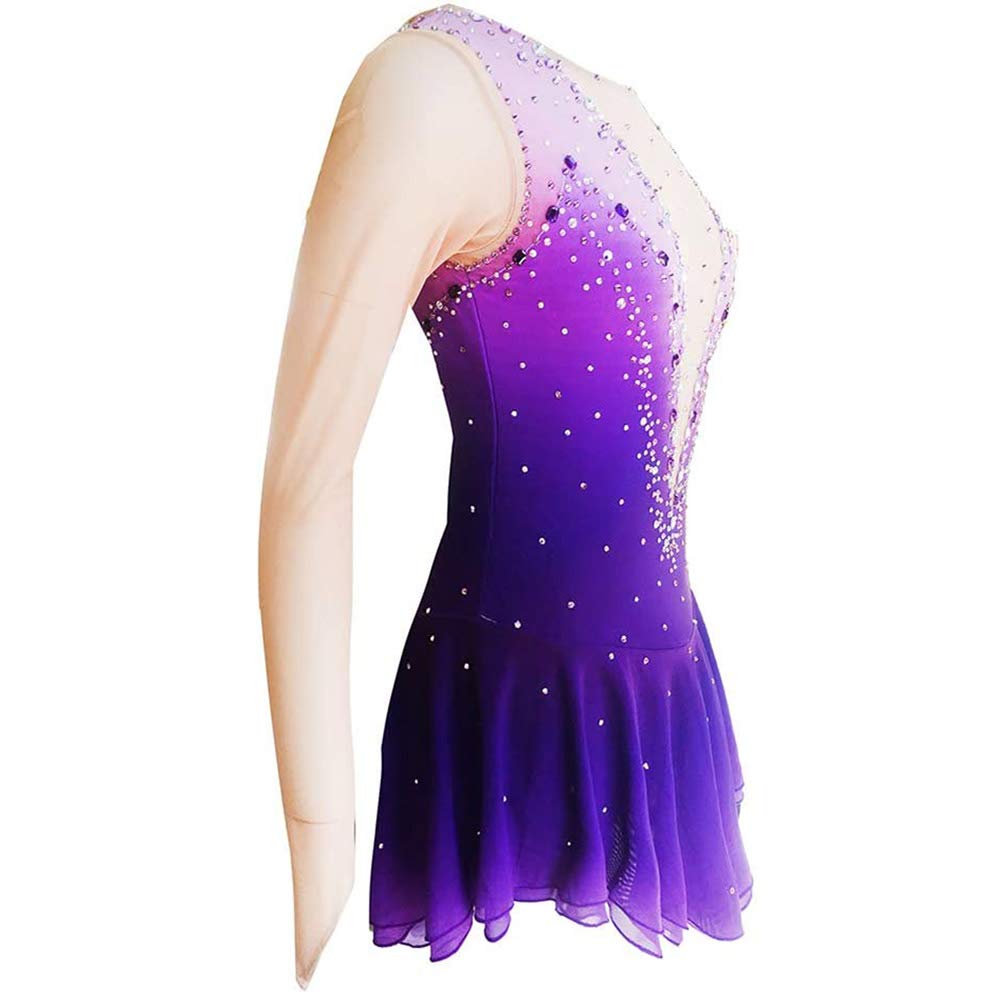 LIUHUO Kunstschaatsen Jurk Gradiënt Paars Mesh Rok Meisje Haak Mouwen Wedstrijd Prestaties, Paars, XL LIUHUO Kunstschaatsen Jurk Gradiënt Paars Mesh Rok Meisje Haak Mouwen Wedstrijd Prestaties, Paars, XL