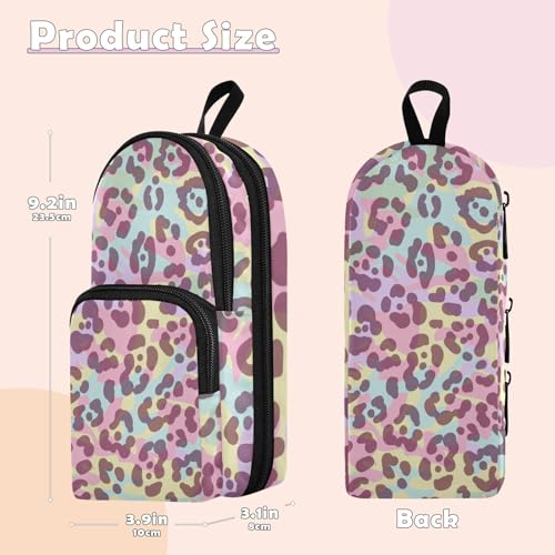 Image of ZAZYXTJ Leopard print Standing Large Capacity Pencil Case 3 Compartment Pen Pouch Storage Makeup Bag for School Office Teen Girl Boy Men Women